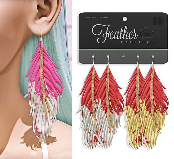 e.marie // Feather Earrings - Red (wear to unpack)