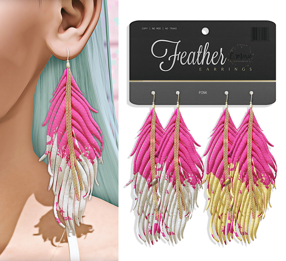e.marie // Feather Earrings - Pink