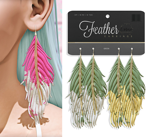 e.marie // Feather Earrings - Green (wear to unpack)