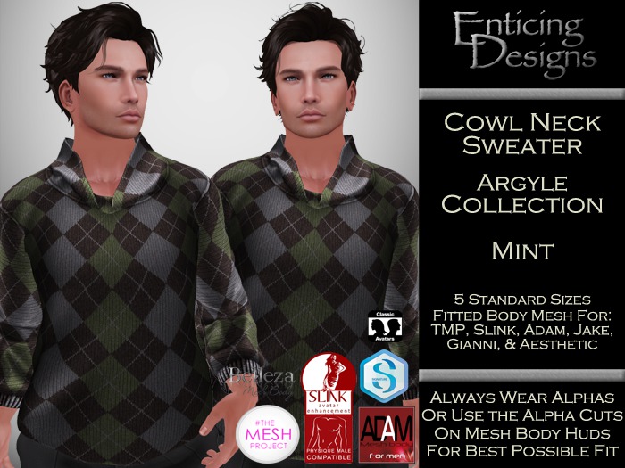 *ED Cowl Neck Sweater - Argyle Mint