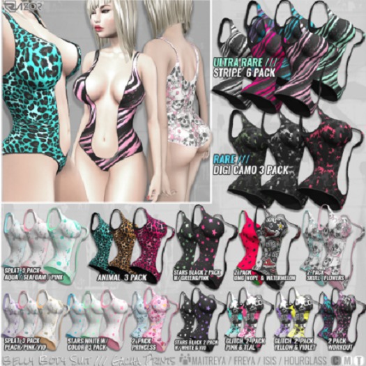 Razor/// Belly Body Suit - Stripes - M - 6Pack ULTRA RARE