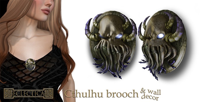 Eclectica Cthulhu brooch and wall decor-Gold & Purple