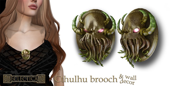 Eclectica Cthulhu brooch and wall decor-Gold & Lime
