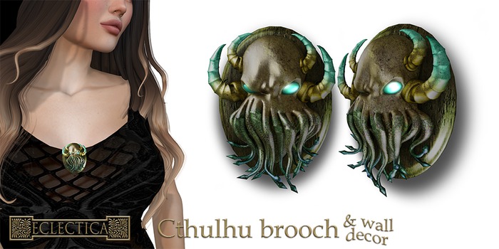 Eclectica Cthulhu brooch and wall decor-Gold & Aqua