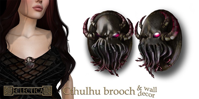 Eclectica Cthulhu brooch and wall decor-Dark & Red