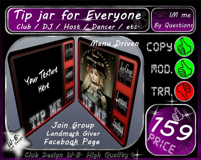 Second Life Marketplace - * New Tip jar for EVERYONE * Menu Driven ...