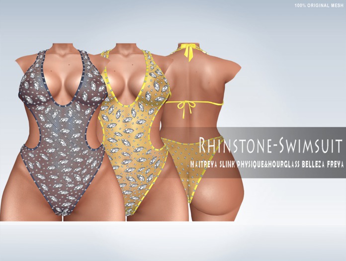 iS Rhinestone Swimsuit NAVY/YELLOW [WEAR ME]