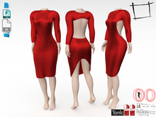 Dae Obj FBX Back Slit Pencil Round Neck Long Sleeves Knee Length Backless Dress Maitreya, Slink