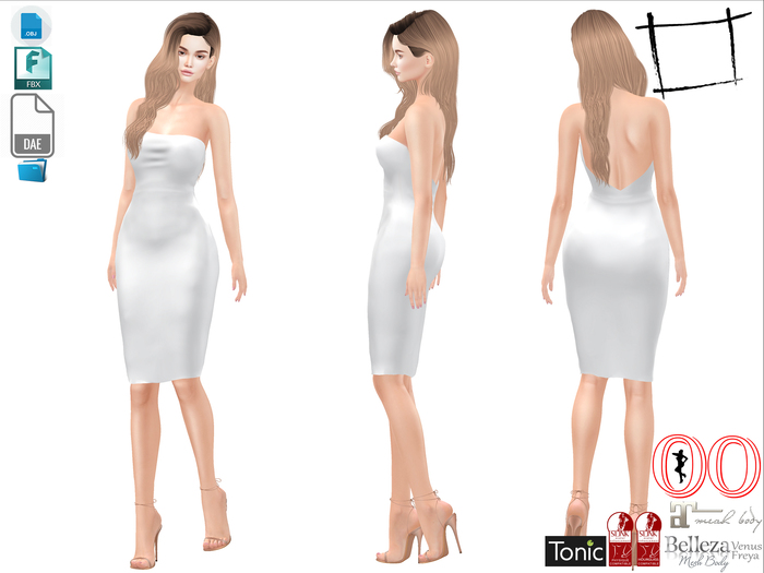 Dae Obj FBX Strapless Open V Back Pencil Skirt Dress Maitreya, Slink, Belleza, Tonic