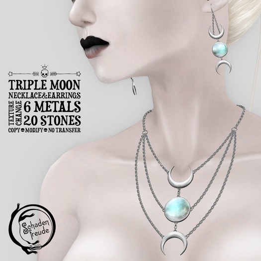 Schadenfreude Triple Moon Necklace&Earrings