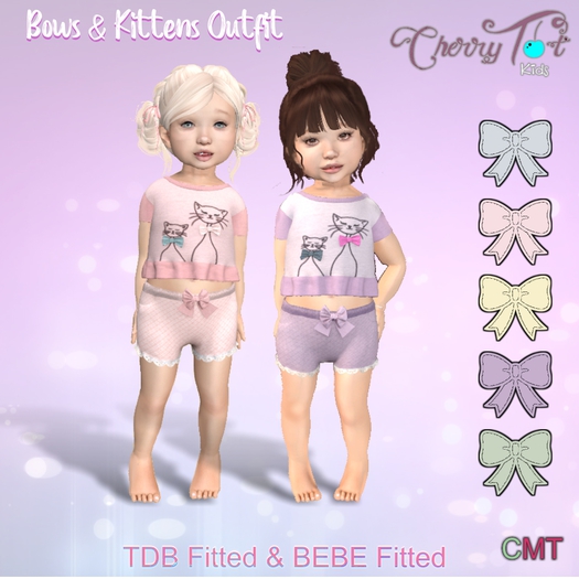 *Cherry Tot* TDB/BEBE Fitted Bows & Kittens Outfits FATPACK