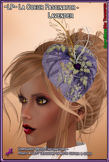 ~LP~ La Coeur Fascinator Hat (BOXED) Lavender
