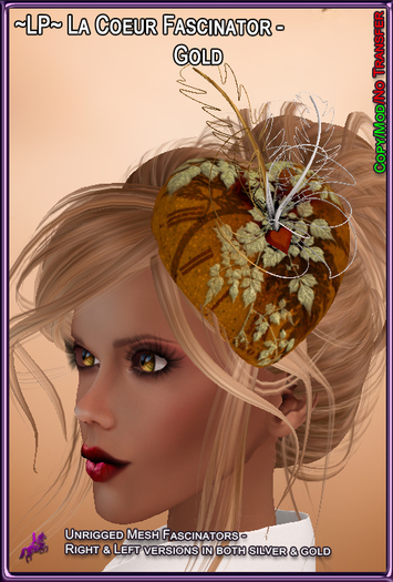~LP~ La Coeur Fascinator Hat (BOXED) Gold