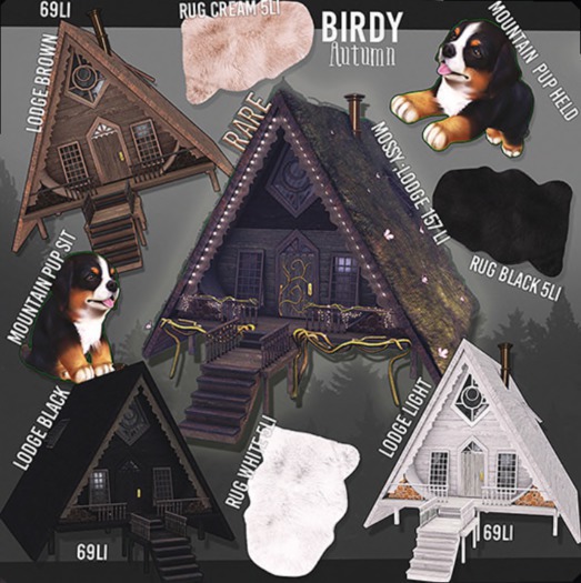 Birdy - Autumn - Faux Shaggy rug - Black