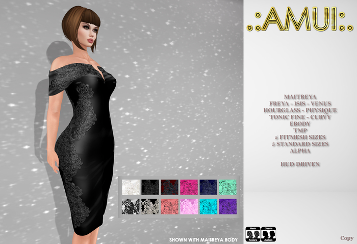 .:AMUI:. "Olivia" Dress (Maitreya, Belleza, Slink)