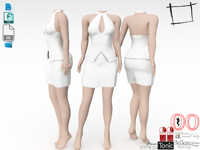 Dae Obj FBX Women' s Halter Suit with Skirt Maitreya, Slink, Belleza, Tonic, Ocacin Voluptuous