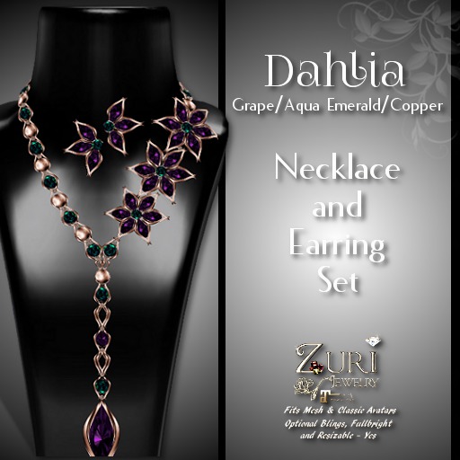 Zuri's Dahlia Set - Grape/Aqua Emerald/Copper Necklace & Earrings Set