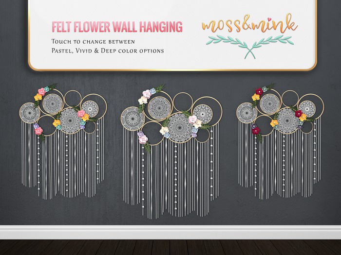 {moss&mink} Felt flower wallpiece
