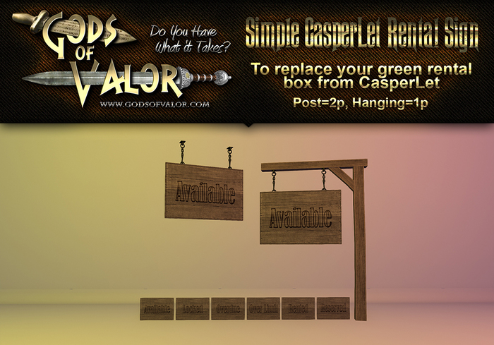 Gods of Valor - Rustic CasperLet Rental Sign Set