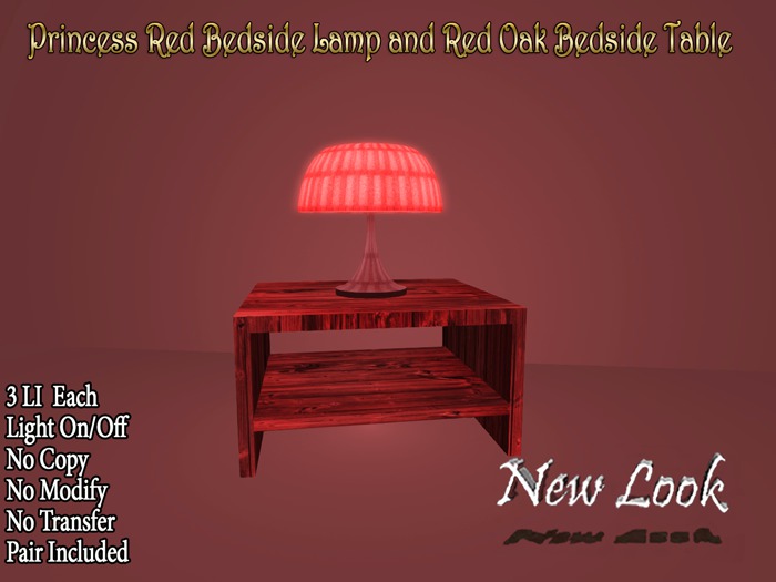Princess Red Bedside Lamp & Red Oak Bedside Table V2(Pair)