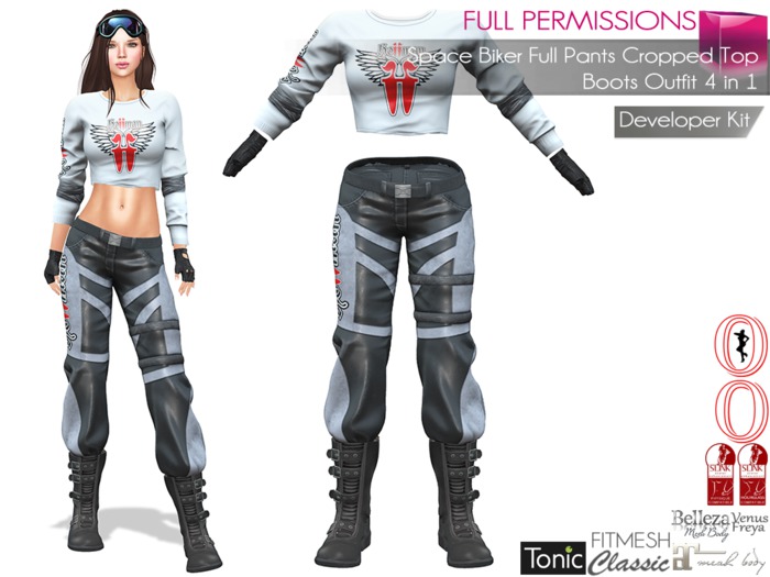 Dae, Obj, Fbx, Texture Files Space Biker Full Pants Cropped Top Boots Outfit Slink, Maitreya