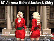 [S] Aarona Belted Jacket & Skirt Red
