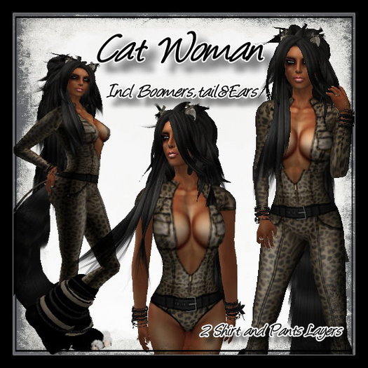 Cat Woman Outfit Incl Boomers,Tail,Ears