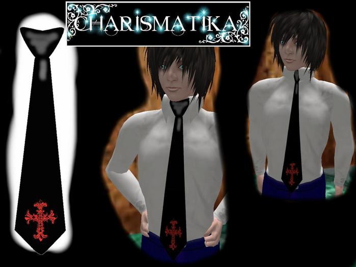 *Charismatika* Bound- Necktie - Red Gothic Cross