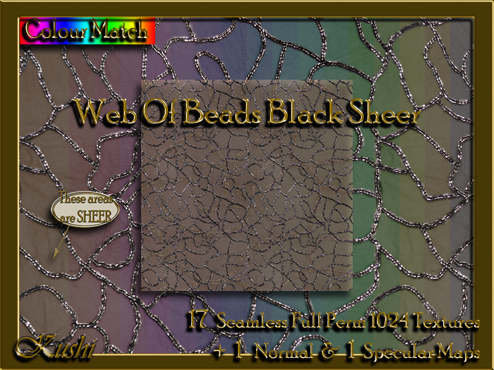 !Kushi! WebOfBeadsBLKSHEER Textures -WEAR TO UNPACK