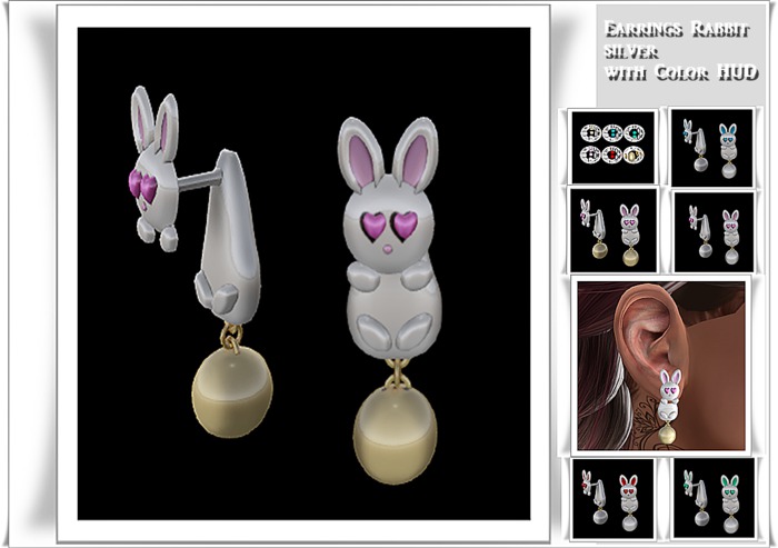 Earrings Rabbit silver with Color HUD