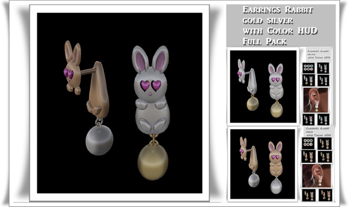 Earrings Rabbit gold & silver  with Color HUD