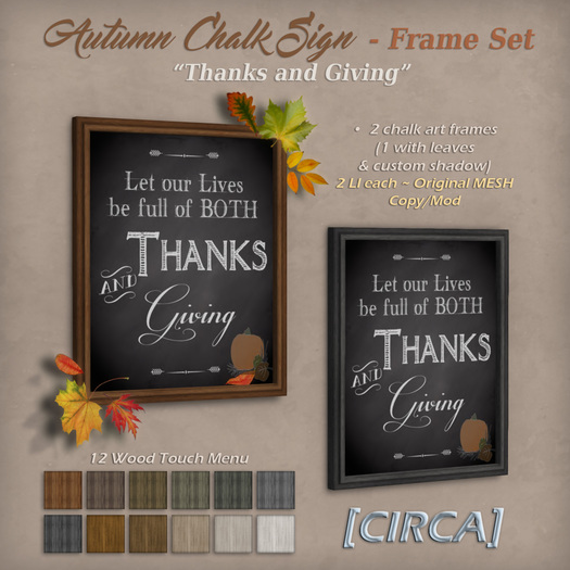 [CIRCA] - Autumn Chalk Sign - Frame Set - "Thanks and Giving"