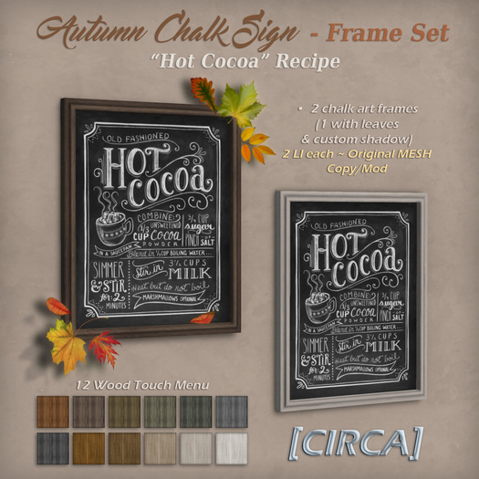 [C.] Pkg - Autumn Chalk Sign - Frame Set - "Hot Cocoa"