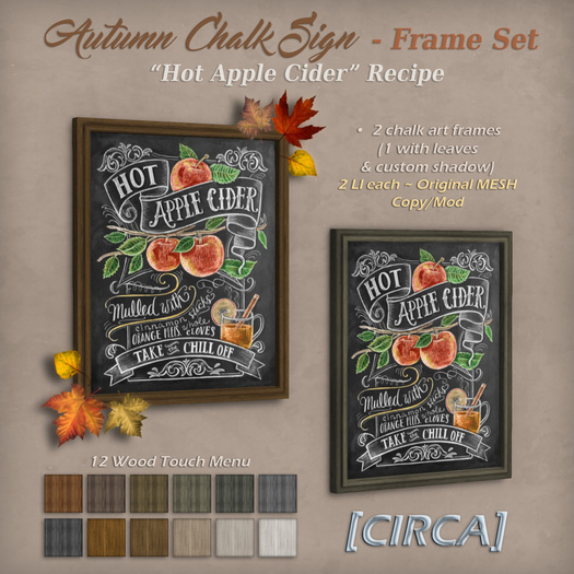 [C.] Pkg - Autumn Chalk Sign - Frame Set - "Hot Apple Cider"