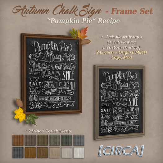[C.] Pkg - Autumn Chalk Sign - Frame Set - "Pumpkin Pie"