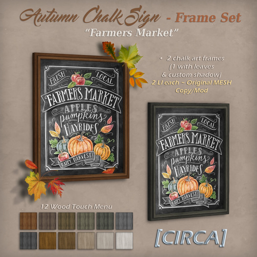 [C.] Pkg - Autumn Chalk Sign - Frame Set - "Farmers Market"