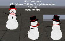 Realistic snow Christmas Holiday Snowman Sculpt prims with Top Hat  - 8 prims (boxed)