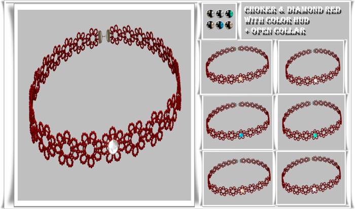 Choker & Diamond red with Color HUD + Open Collar