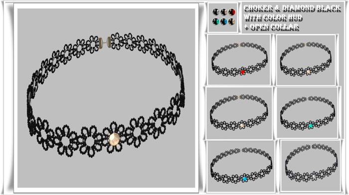 Choker & Diamond black with Color HUD + Open Collar