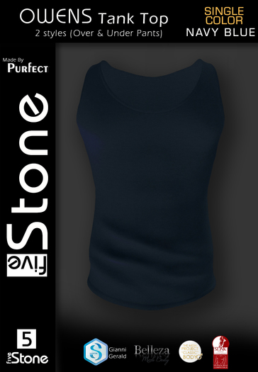 Five STONE OWENS Tank Top  Single B Navy Blue