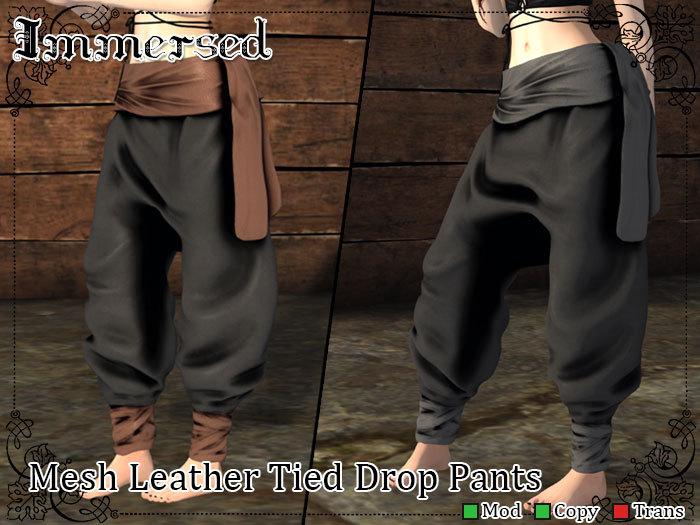 .:I:. Mesh Leather Tied Drop Pants Black/Brown