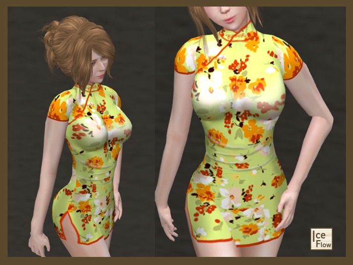  *Ice Flow* AF#8 Yellow Chinese Cheongsam