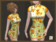  *Ice Flow* AF08 Yellow Chinese Cheongsam with High Heels