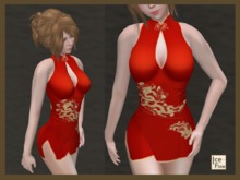 *Ice Flow* AF34 Dragon Chinese Cheongsam - Red (with High Heels)