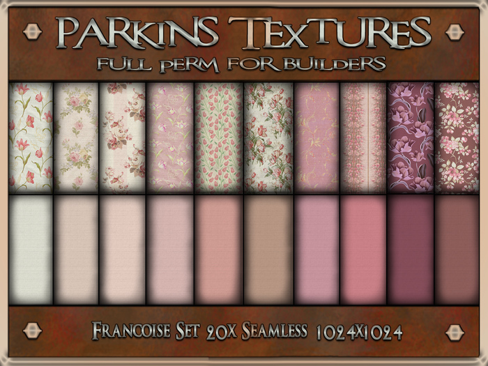 Parkins Textures - Francoise Set - 20x Full Perm Seamless 1024x1024 - Fabric, Material, Gown, Pattern, Floral, Pink