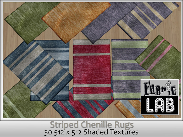 Fabric Lab Chenille Shaded Rugs Solid & Striped Texture Set
