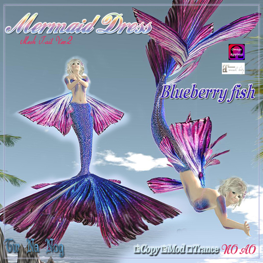 Second Life Marketplace - **TNN**Mermaid Dress Blueberry fish