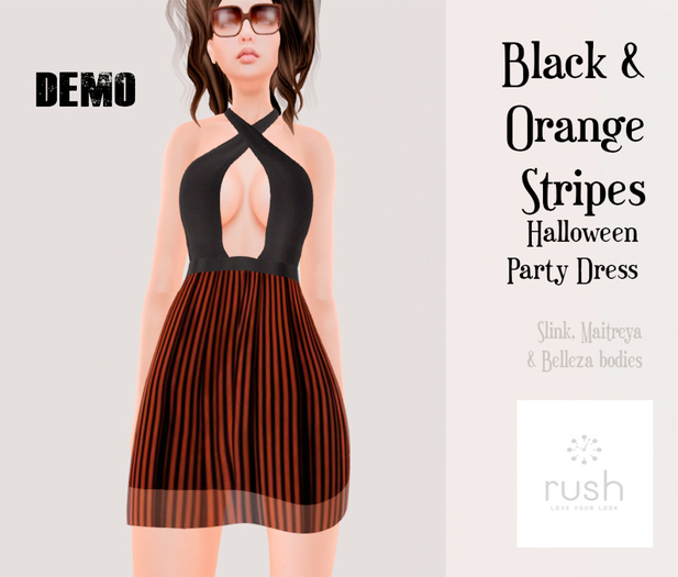  RUSH Halloween Black & Orange Stripes Party Dress DEMO - Autumn