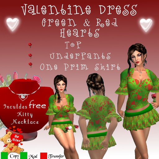 Green and Red Valentines Dress Gift Bag