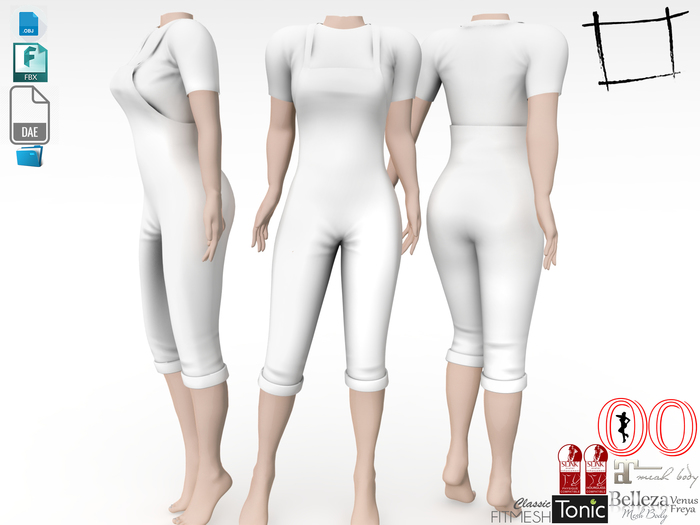 Dae Obj FBX Women's Rolled Legs Bibs With Tshirt Outfit Maitreya, Slink